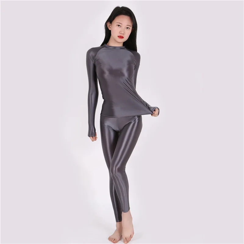 2021 New Yoga Suit Oily pants+ top Silky Shiny sexy workout clothes for women High elastic plus size gym clothing Set