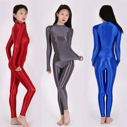 2021 New Yoga Suit Oily pants+ top Silky Shiny sexy workout clothes for women High elastic plus size gym clothing Set