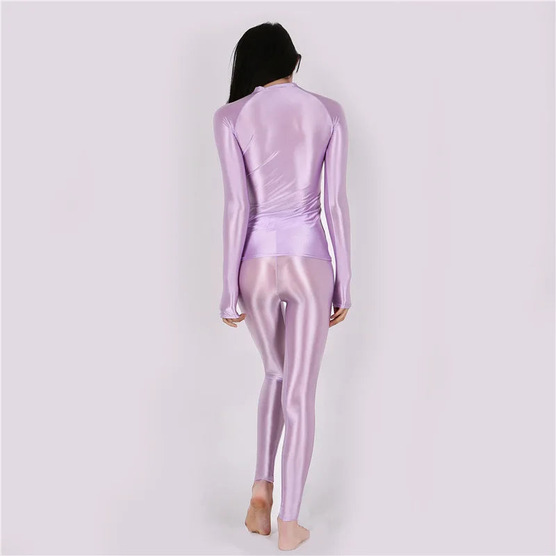 2021 New Yoga Suit Oily pants+ top Silky Shiny sexy workout clothes for women High elastic plus size gym clothing Set