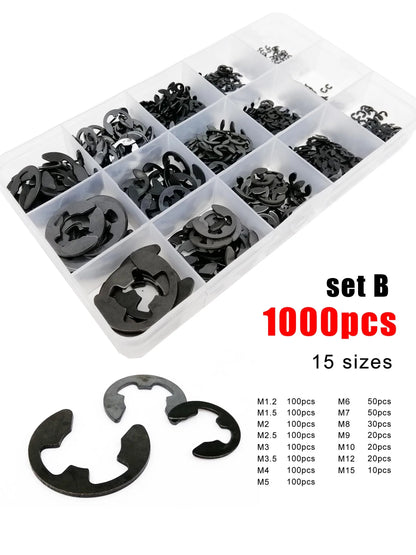 580/1000pcs M1.2 M1.5 M2 M3 M4 M5 M6 M8 M10 M12 M15 Black Carbon Steel Shaft External Retaining Ring E Clip Snap Circlip Washer