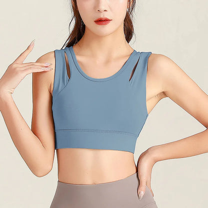 Women Sport Bras Shockproof Workout Running Gym Bra Hollow Out High Impact Brassiere Fitness Vest Padded Yoga Tank Tops Active