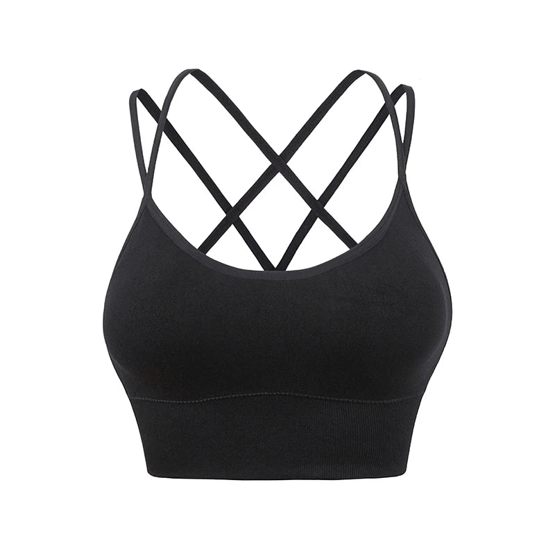 Sports Bra Womens Cross Back Sport Bras Padded Strappy Cross Cropped Bras Yoga Crop Top Workout Fitness Bras Bralette