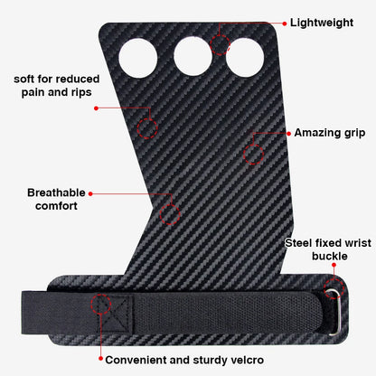 Weightlifting Gymnastic Carbon Grips Gym Exercise Fitness Weight Lifting Gloves 3 Hole Hand Grips Pullups Workout Palm