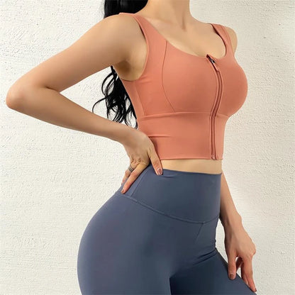 Women Sport Bra High Impact Gym Workout Bra Girls Front Zipper Shockproof Brassiere Padded Yoga Running Crop Top Sportwear Femme