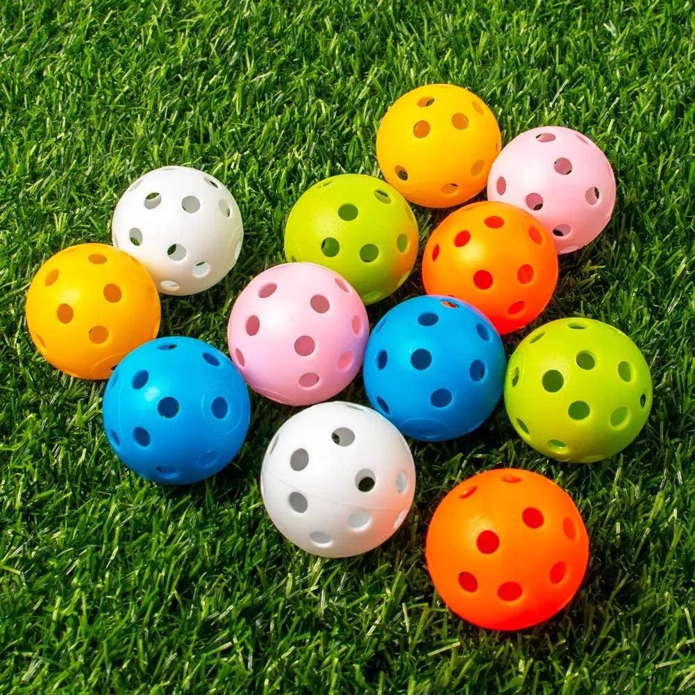 12PcsPractice Golf Balls  Hollow Plastic Golf Training Balls Colored Airflow Golf Balls Swing Practice Driving Range PE Toy Ball