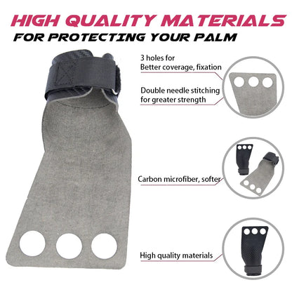 Weightlifting Gymnastic Carbon Grips Gym Exercise Fitness Weight Lifting Gloves 3 Hole Hand Grips Pullups Workout Palm