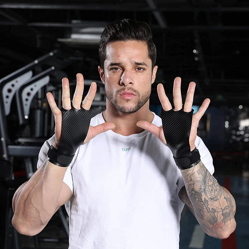 Weightlifting Gymnastic Carbon Grips Gym Exercise Fitness Weight Lifting Gloves 3 Hole Hand Grips Pullups Workout Palm