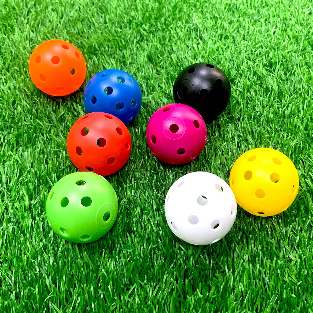12PcsPractice Golf Balls  Hollow Plastic Golf Training Balls Colored Airflow Golf Balls Swing Practice Driving Range PE Toy Ball