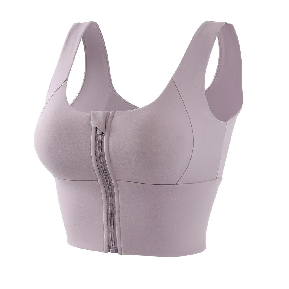 Women Sport Bra High Impact Gym Workout Bra Girls Front Zipper Shockproof Brassiere Padded Yoga Running Crop Top Sportwear Femme