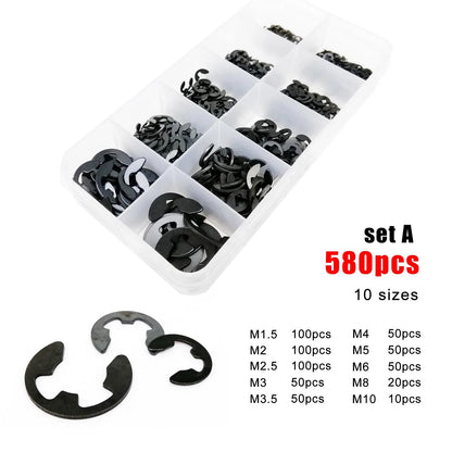 580/1000pcs M1.2 M1.5 M2 M3 M4 M5 M6 M8 M10 M12 M15 Black Carbon Steel Shaft External Retaining Ring E Clip Snap Circlip Washer