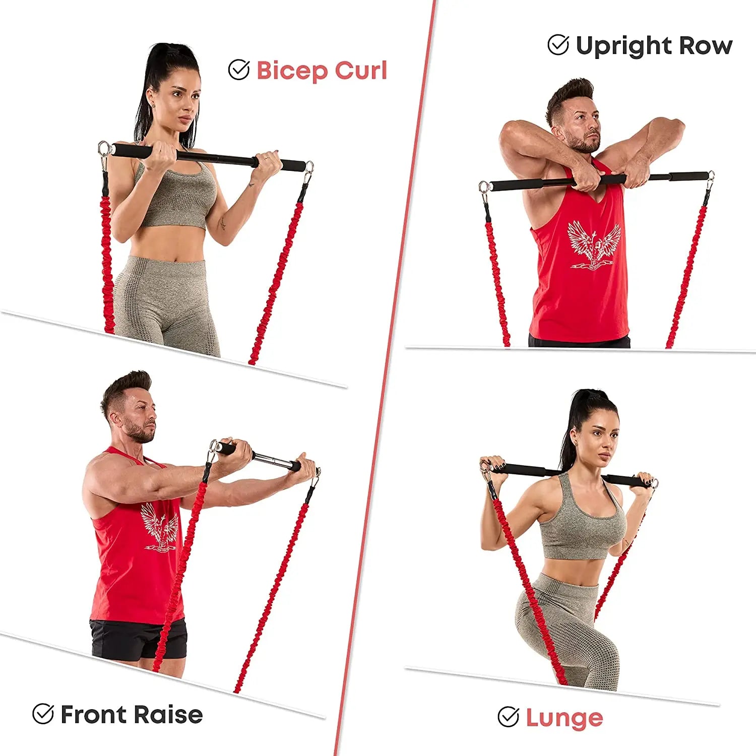 Workout Bar Fits All Resistance Bands with Clip Portable Resistance Bands Exercise Bar for Fitness Home Gym Workout Full Body