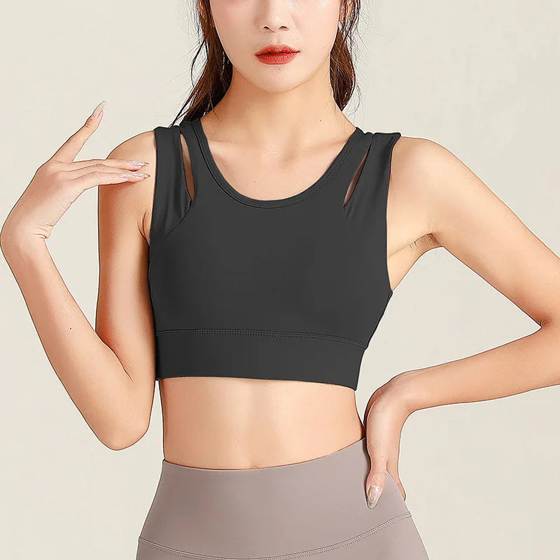 Women Sport Bras Shockproof Workout Running Gym Bra Hollow Out High Impact Brassiere Fitness Vest Padded Yoga Tank Tops Active