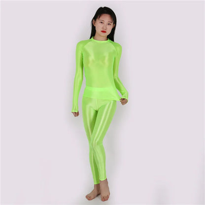 2021 New Yoga Suit Oily pants+ top Silky Shiny sexy workout clothes for women High elastic plus size gym clothing Set