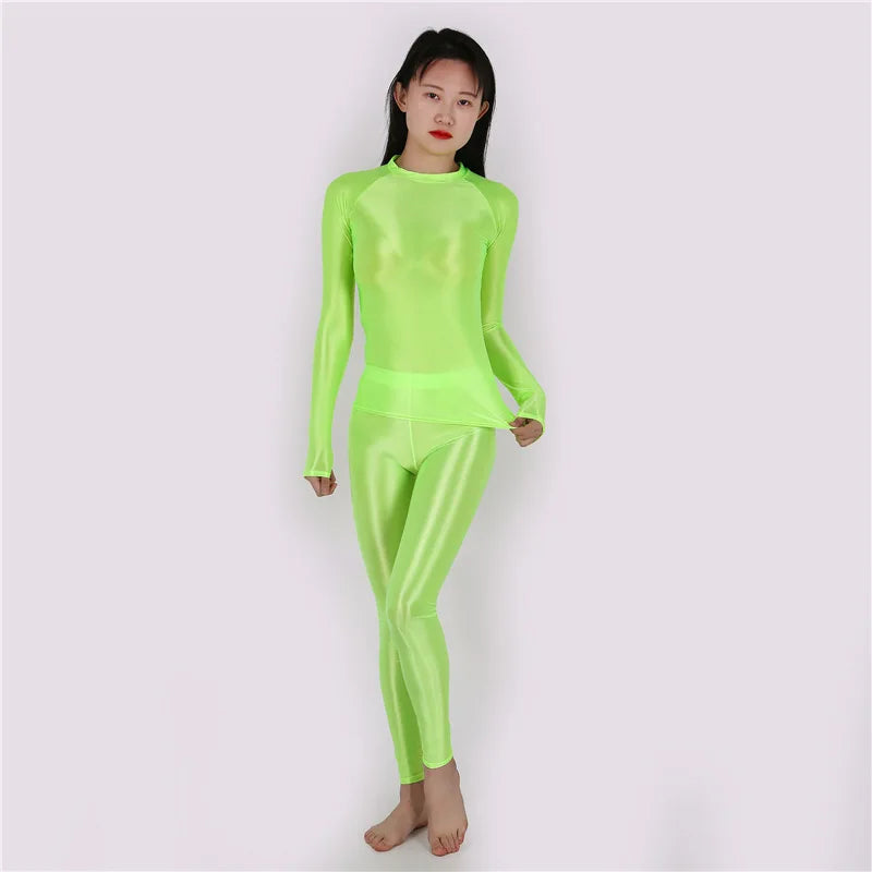 2021 New Yoga Suit Oily pants+ top Silky Shiny sexy workout clothes for women High elastic plus size gym clothing Set