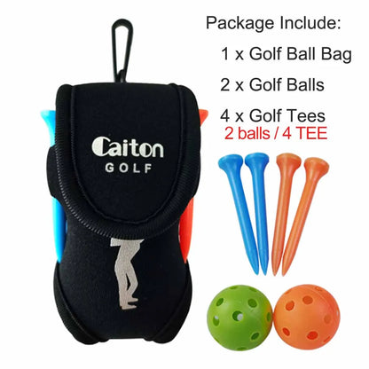 Golf Ball Waist Bag with 2 Balls and 4 Tees Set , Portable Golf Ball Storage Bag Holder Golfer Mini Waist Pouch Pack