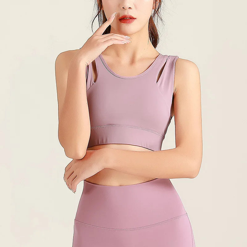 Women Sport Bras Shockproof Workout Running Gym Bra Hollow Out High Impact Brassiere Fitness Vest Padded Yoga Tank Tops Active