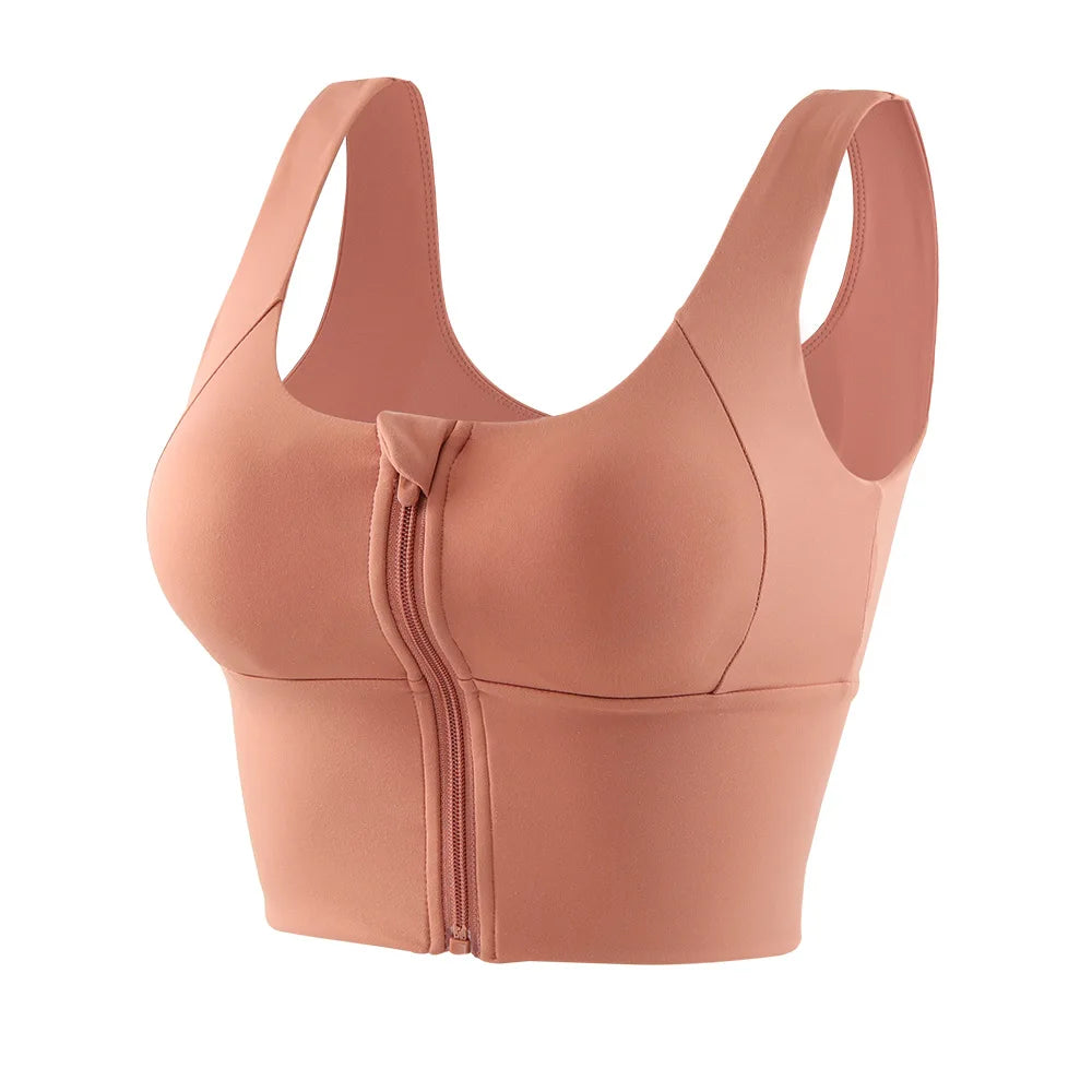 Women Sport Bra High Impact Gym Workout Bra Girls Front Zipper Shockproof Brassiere Padded Yoga Running Crop Top Sportwear Femme