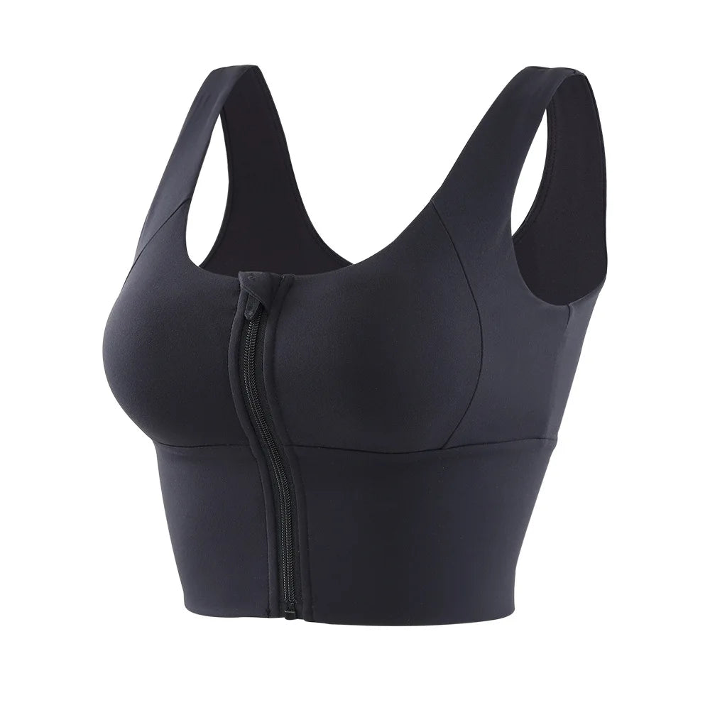 Women Sport Bra High Impact Gym Workout Bra Girls Front Zipper Shockproof Brassiere Padded Yoga Running Crop Top Sportwear Femme