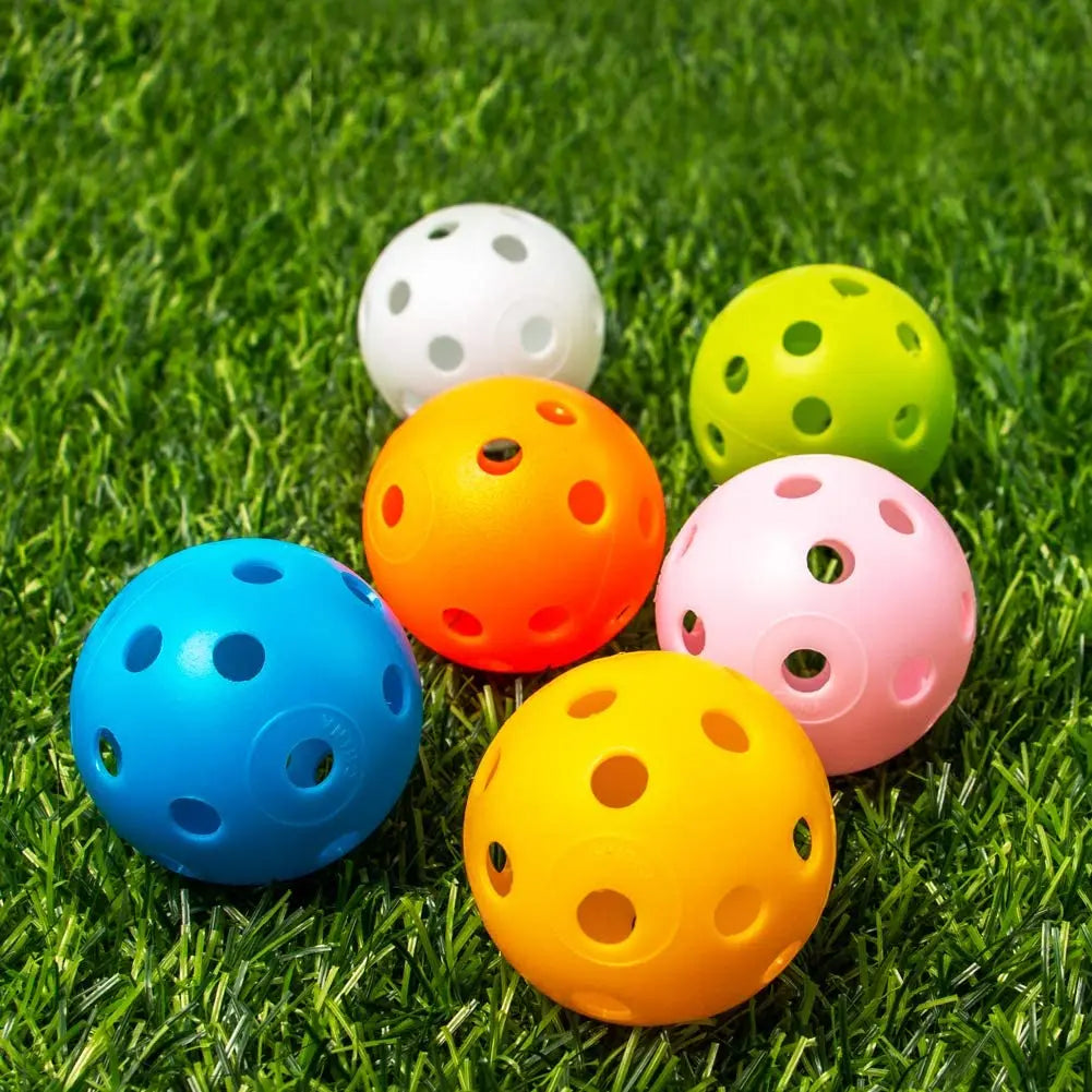 12PcsPractice Golf Balls  Hollow Plastic Golf Training Balls Colored Airflow Golf Balls Swing Practice Driving Range PE Toy Ball