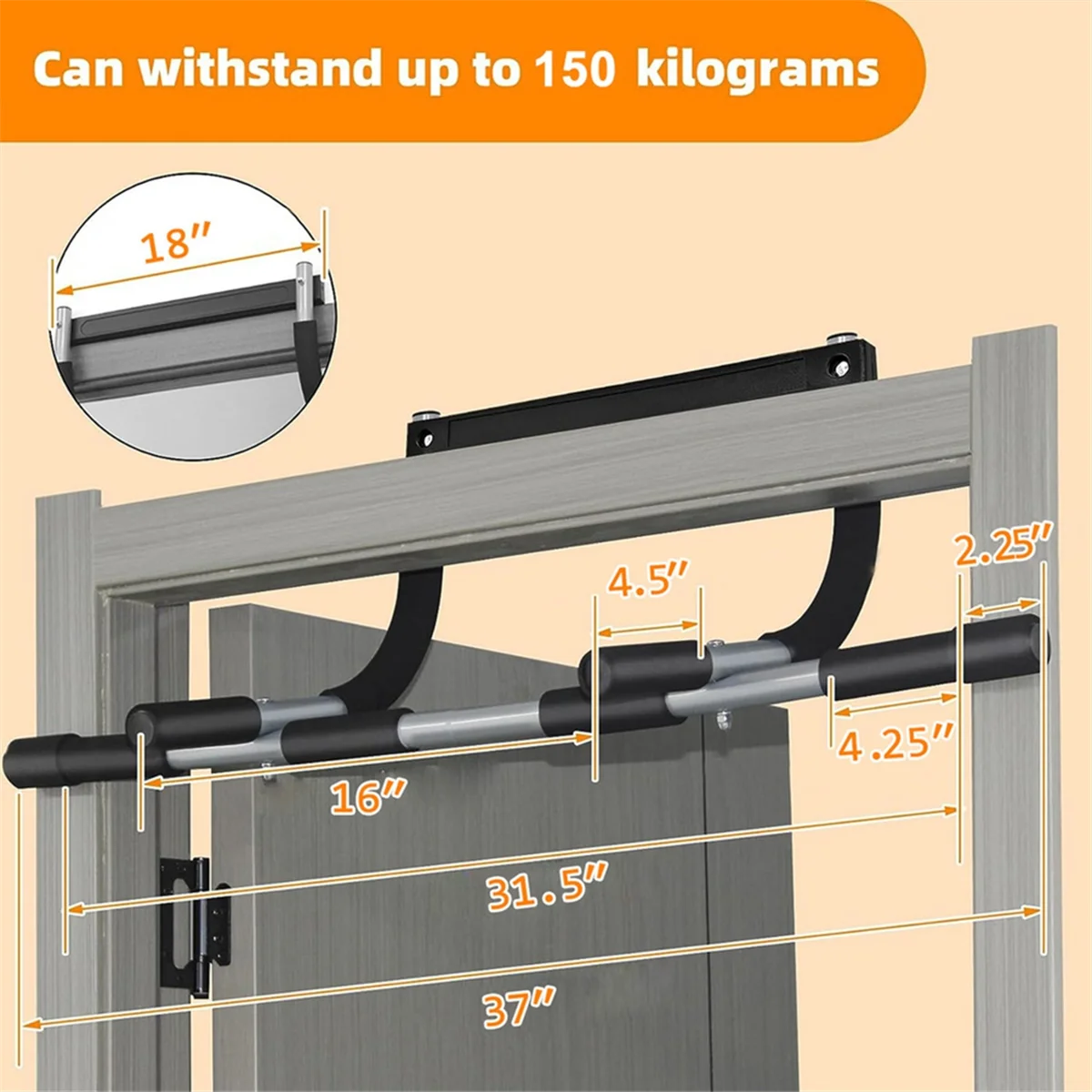 A71Z Wall Mounted Pull Up Bar - Chin Up Bar for Doorway, Multi-Gym Home Fitness Equipment with Enhanced Door Frame Protection