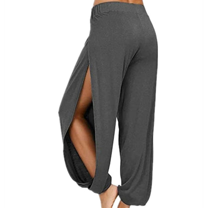 Womens Harem Hippie Pants Yoga Clothing Smocked Waist Palazzo Beach Cover Up Pants Side Split Active Workout Sweatpants