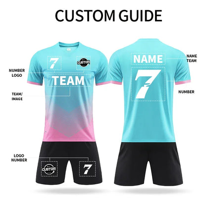 Custom Soccer Uniforms Football Training Clothing Adults Kid Clothes Short Sleeve Printing Men Boys Soccer Clothes Sets Jls916