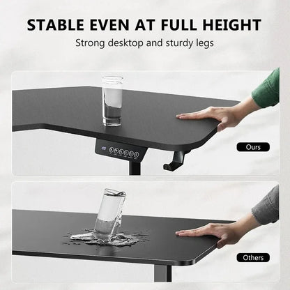Electric L Shaped Standing Desk, Height Adjustable, Single Motor Corner Sit Stand Up Desk with Splice Board, White/Black