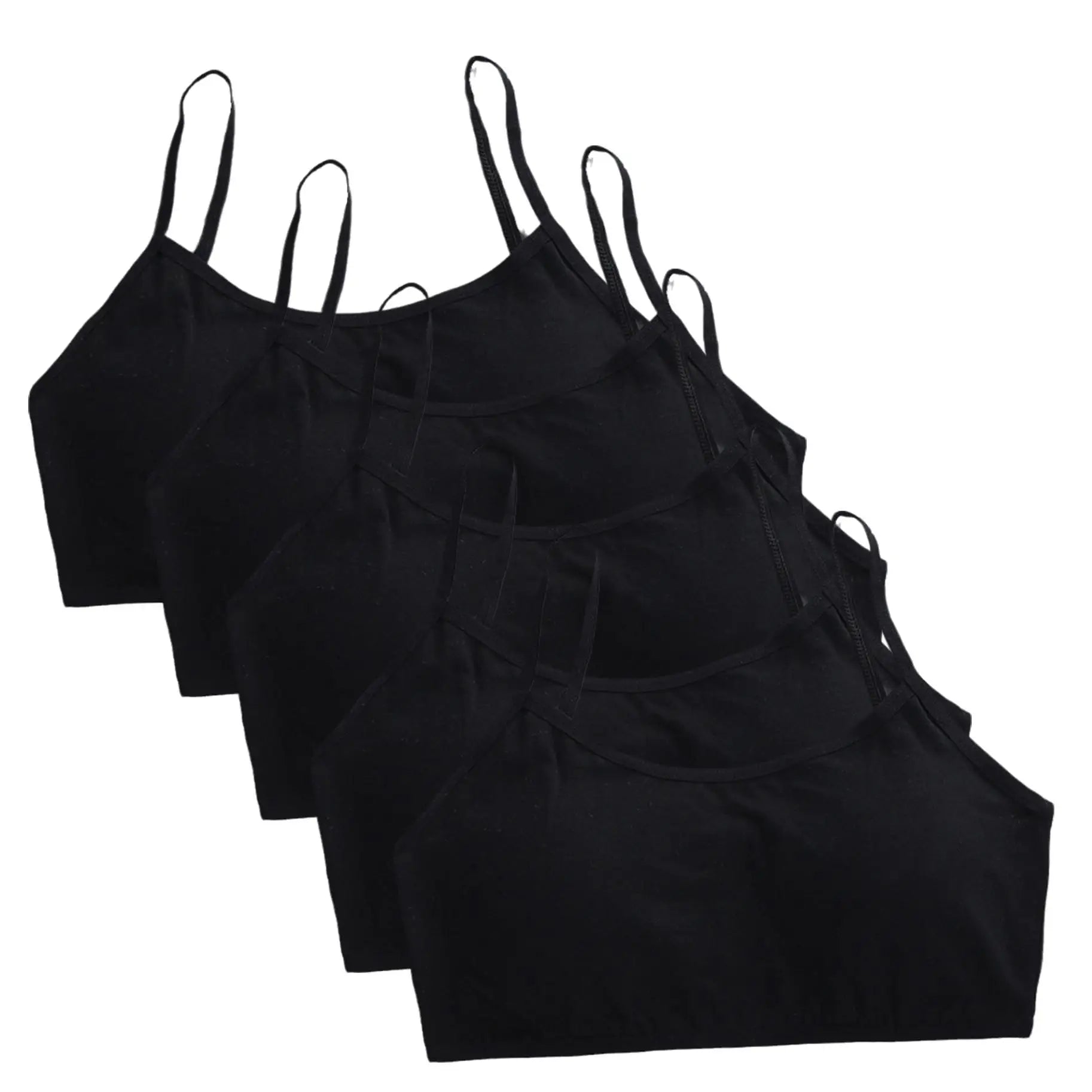 5pcs 2025 Girls Cotton Training Bralette Adjustable Support Tanks Top 8-16Y Breathable Teen Undershirt for Everyday&Sports Bras