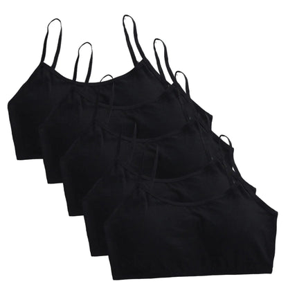 5pcs 2025 Girls Cotton Training Bralette Adjustable Support Tanks Top 8-16Y Breathable Teen Undershirt for Everyday&Sports Bras