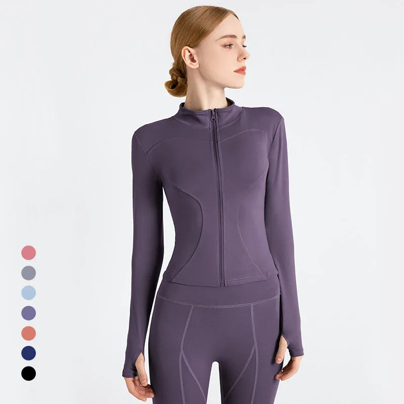 2022 Long Sleeve Sports Jacket Women Zip Fitness Yoga Shirt Winter Warm Gym Top Activewear Running Coats Workout Clothes Woman