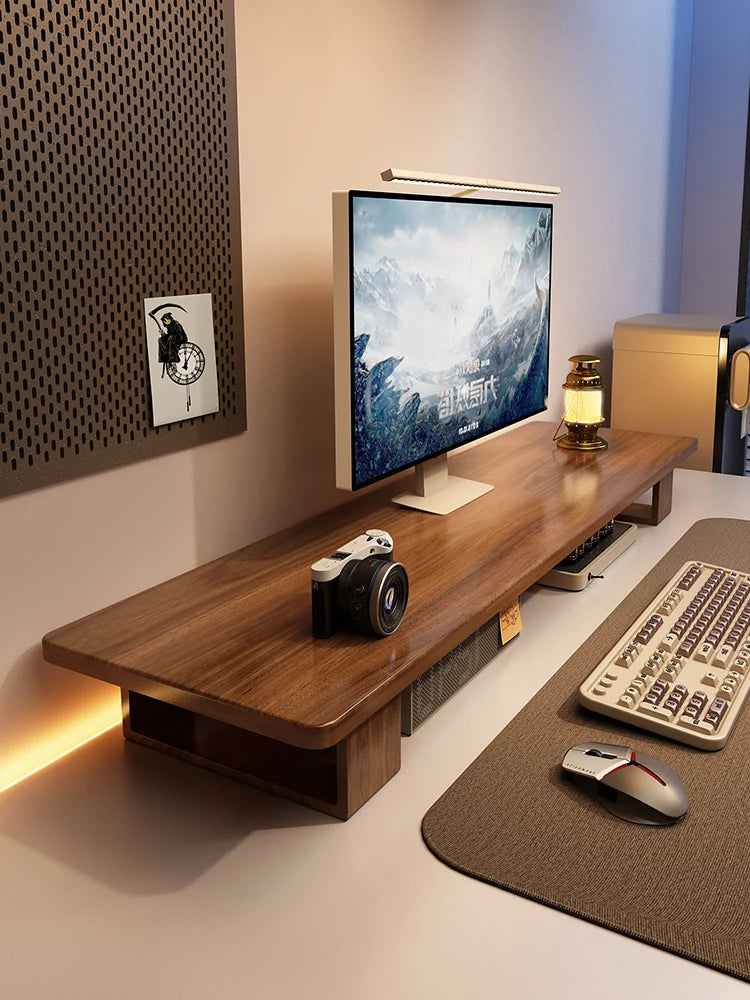 Elevated  Wood Cuter Monitor Stand Desk Base Home Office Desktop Organizer Ra Adjustable Height No Installation