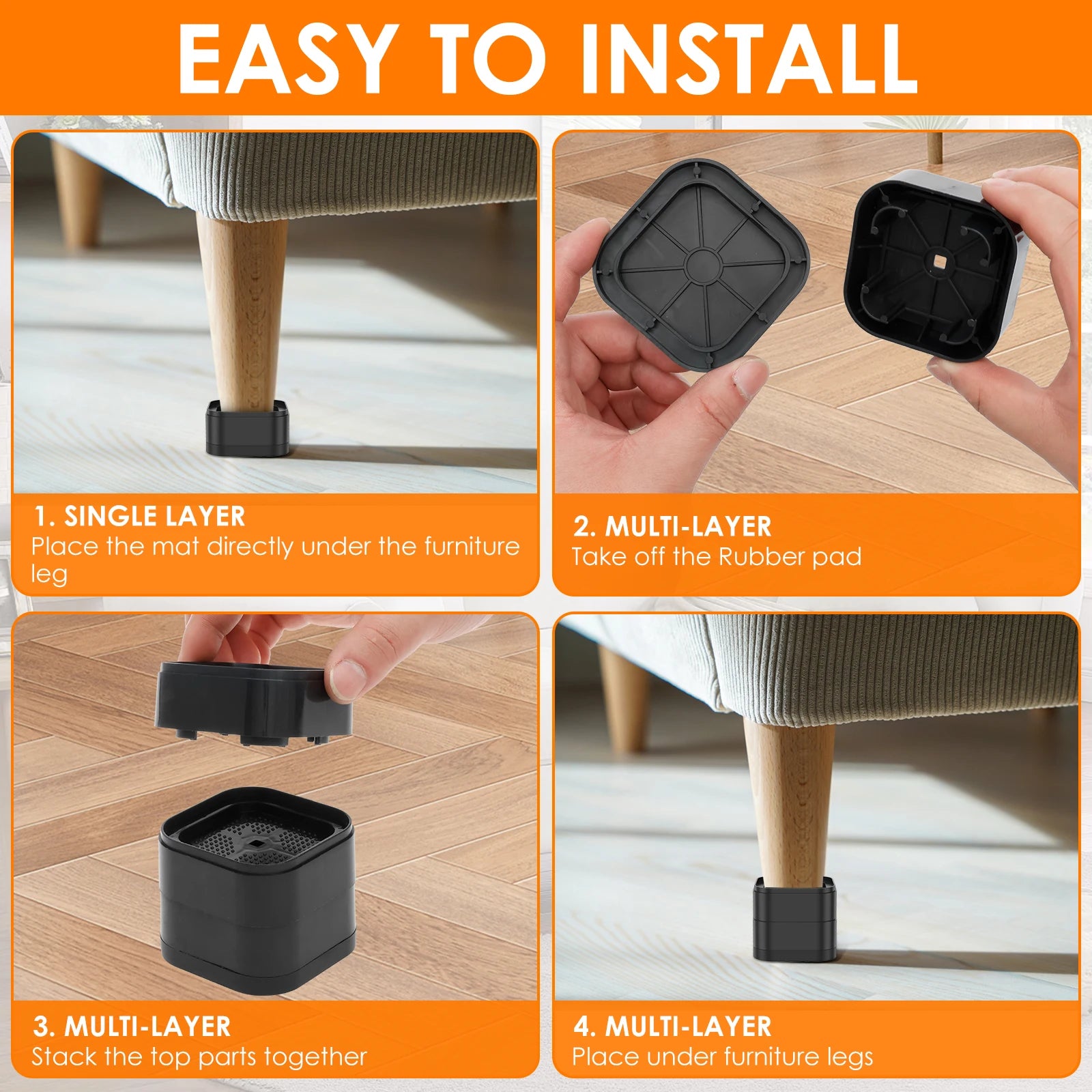 8/16Pcs Furniture Risers Plastic Stackable Bed Raising Blocks with Nonslip Bottom Stable Desk Leg Riser for Sofa Washing Machine