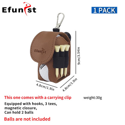 Golf Small Waist Bag Efunist Magnetic Closing Pu Golf Ball Storage Bag With 3 Pcs 54 mmTees And Portable Clip Hold Double Balls