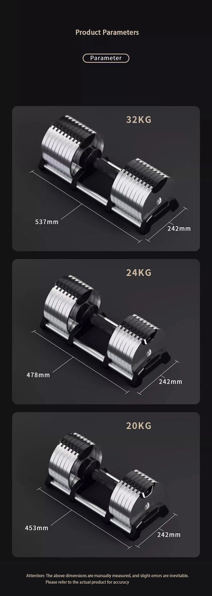 Electroplated Dumbbells, Professional Gym Fitness Dumbbells, Internal Rotation, 32kg Weight, Adjustable, 4kg Increase, 2024