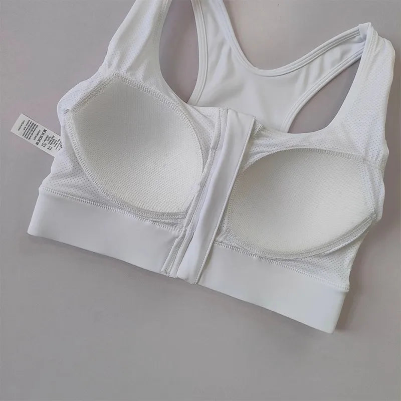 Large Size Women's Sports Fitness Bra Shock-Absorbing Gathered Front Zipper Design No Buckle Needed for Comfortable Fit