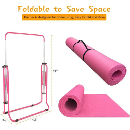 Expandable Gymnastics Bar for Kids - Height Adjustable Junior Training Bar for Home, Folding Gymnastic Horizontal Bars Equipment