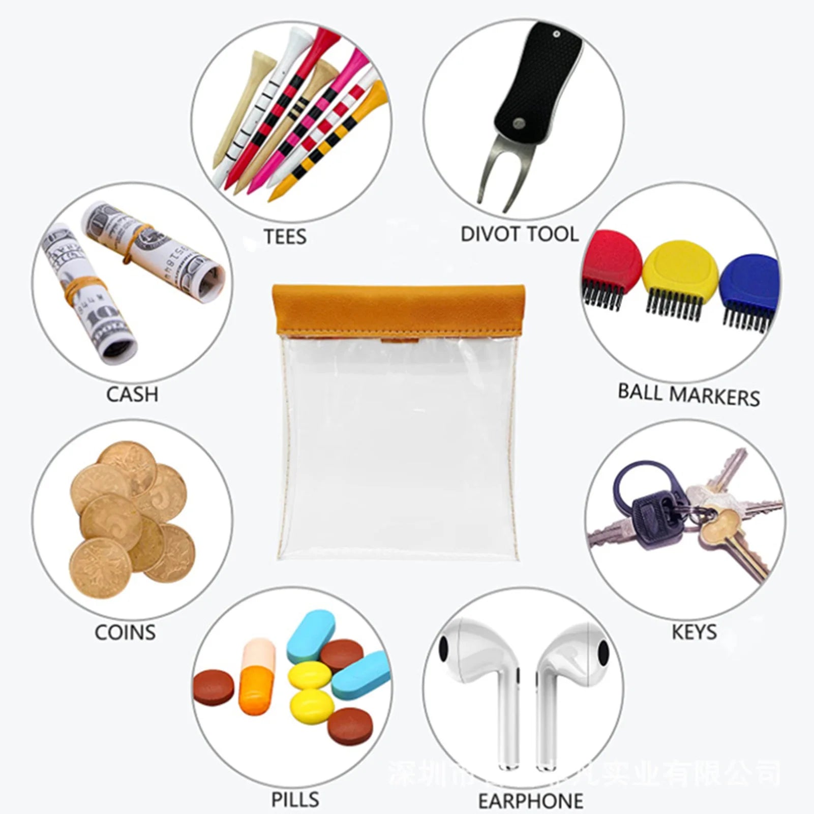 Golf Tees Pouch Golf Ball Bag With Clip Transparant Golf Nails Tote Bag Outdoor Sports Golf Accessories Jewelry Phone Wallet Bag