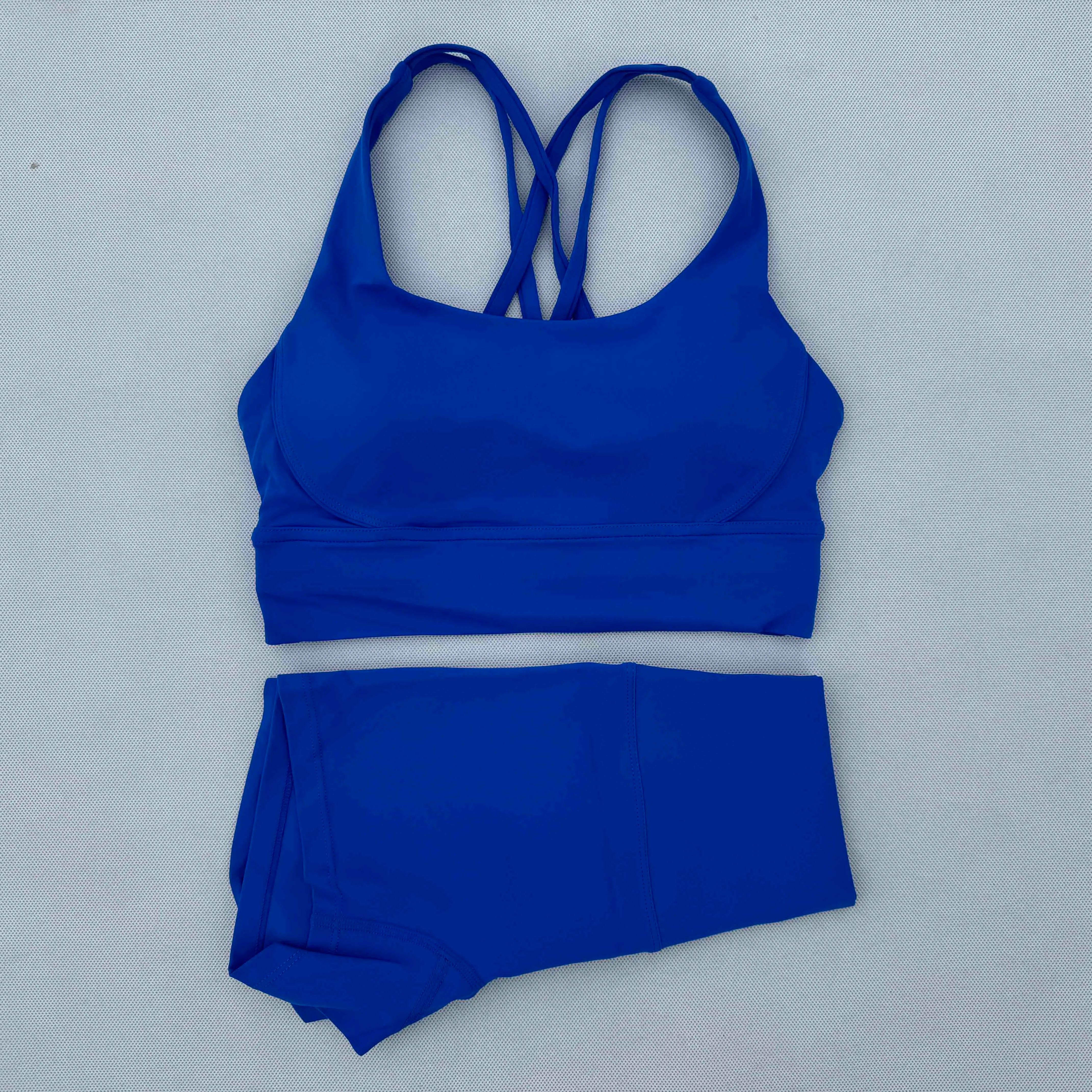 Yoga Clothes Set 2 Piece Gym Sports Shorts Set Women Cross Back Bra Top High Waist Shorts Fitness Suit Running Workout Tracksuit