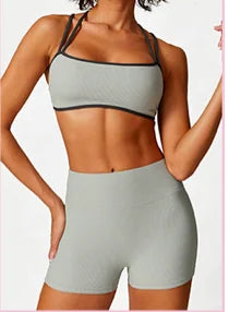 Yoga Set 2 Piece Workout Outfit for Women Sport Bra Shorts Leggings Summer Gym Fitness Clothes Black Brown Gray 2025 Tracksuit
