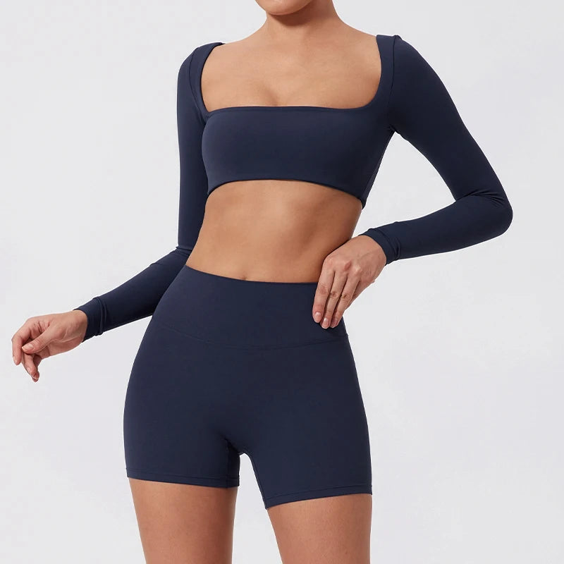 New Long sleeve Shirt Sports Set Women Fitness Tights Yoga Set Crop Top Running High Waist Gym Set Womens Outfits Yoga Clothing