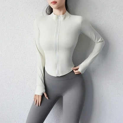2024 Yoga Wear Running Sports Jacket Quick-drying Women's Fitness Wear Zipper Yoga Wear Top Jacket Long Slim Training Wear