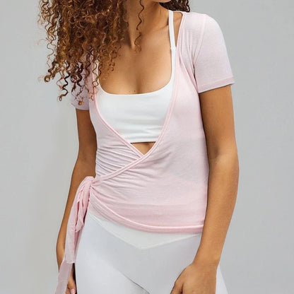 Yoga Workout Outfits Ladies Casual Slim Fit Bandage Crop Tops T-shirt + Fitness Legging Pants Women 2 Piece Sporty Matching Set