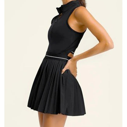 European and American Casual Sports Fitness Yoga Suit Sleeveless Back Hollow Black Tennis Dress