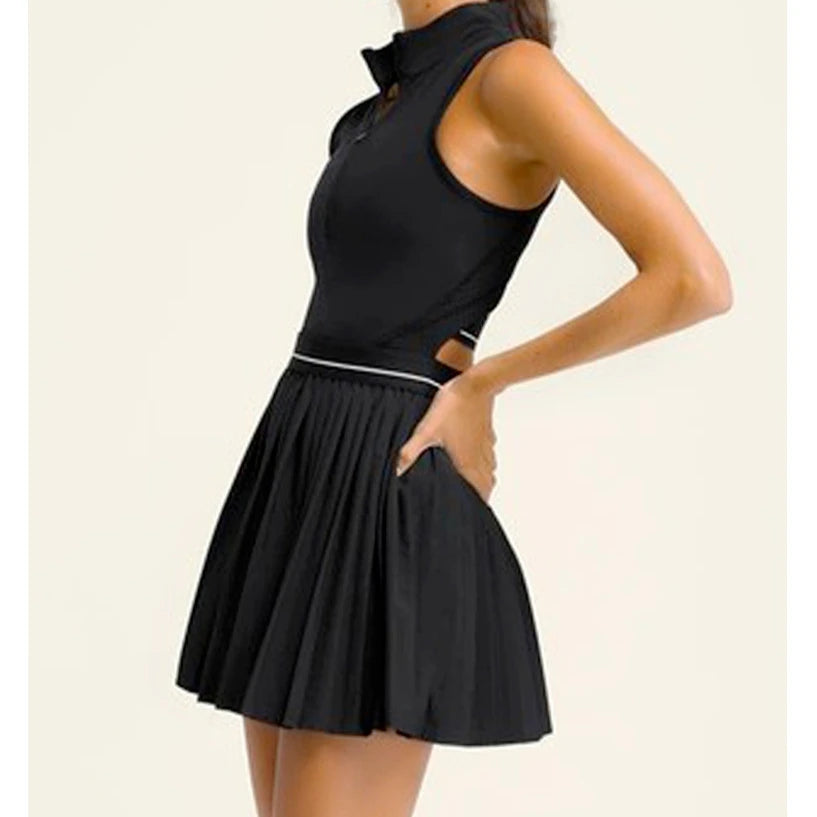 European and American Casual Sports Fitness Yoga Suit Sleeveless Back Hollow Black Tennis Dress