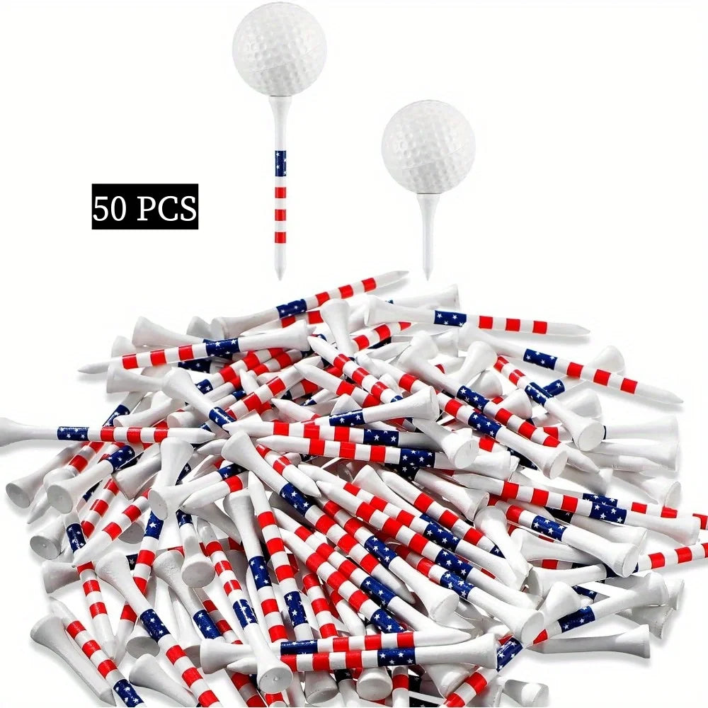 50/100PCS 3-1/4 Inch Golf Tees Bamboo Golf Tees Bulk Long Patriotic Golf Tees USA American Flag Golf Tees Red White and Blue Gol