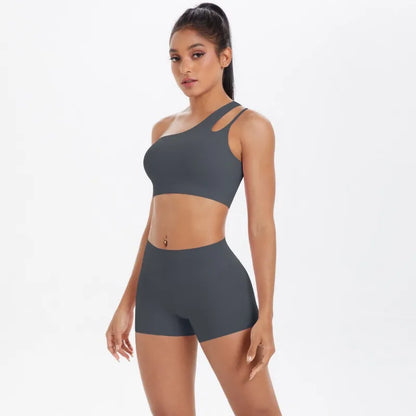 New Sports One-shoulder Back Yoga Clothing Suit Tight To Lift The Buttocks Quick Dry Running Fitness Two-piece Set