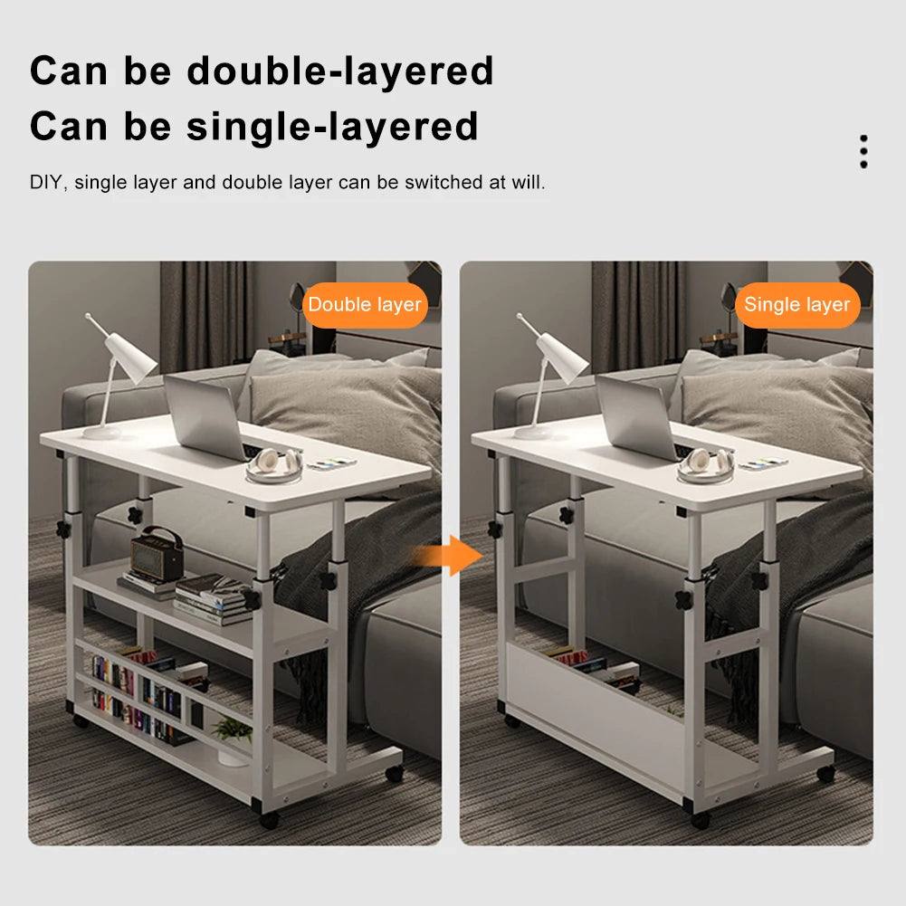 Simple Double-Layer Small Office Desk Adjustable Height Side Mobile Workbenchmobile Laptop Computer Standing Bedside Home Desk
