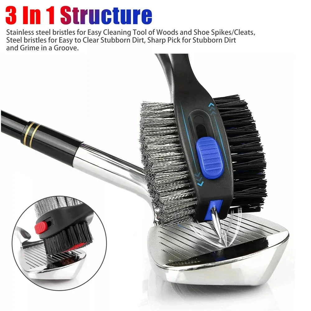 Golf Club Cleaning Brush With Soft Rubber Handle, Retractable Non-Slip Groove Cleaner, Extra-Large Brush Head, Easy To Carry