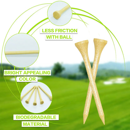 Bamboo Golf Tees 1000/500/250 PCS 2-3/4 & 3-1/4 inch Length | Bamboo Golf Tees, 7X Stronger Than Wood Golf Tees, Reduce Friction