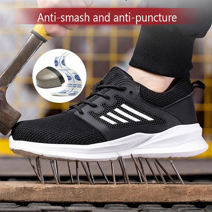 Safety Sneaker for Men Steel Toe Safety Shoes Sports Work Anti-Smashing Industrial Safety Tennis Shoes Outdoor Black Work Boots
